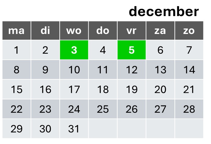 speeldagen december 2025