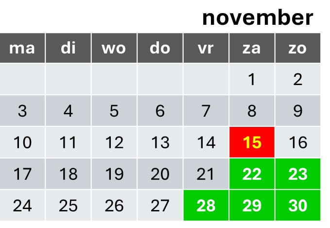 speeldagen november 2025
